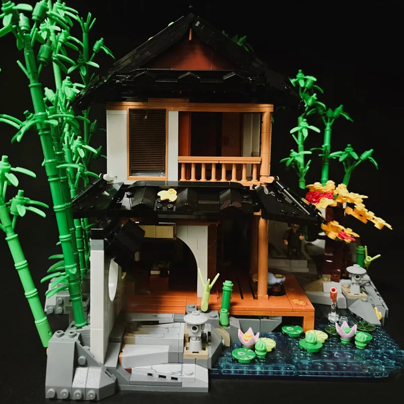 FUNWHOLE L9075 Edificio modulare stile giapponese 2432PCS 2 minifigures e Luci LED e Scatola