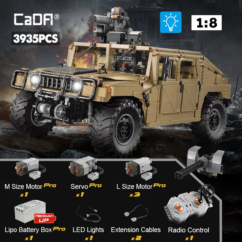 CaDA C61036W Humvee H1 1:8 versione Radiocomando o Statica blindato tipo SUV militare 3935pcs