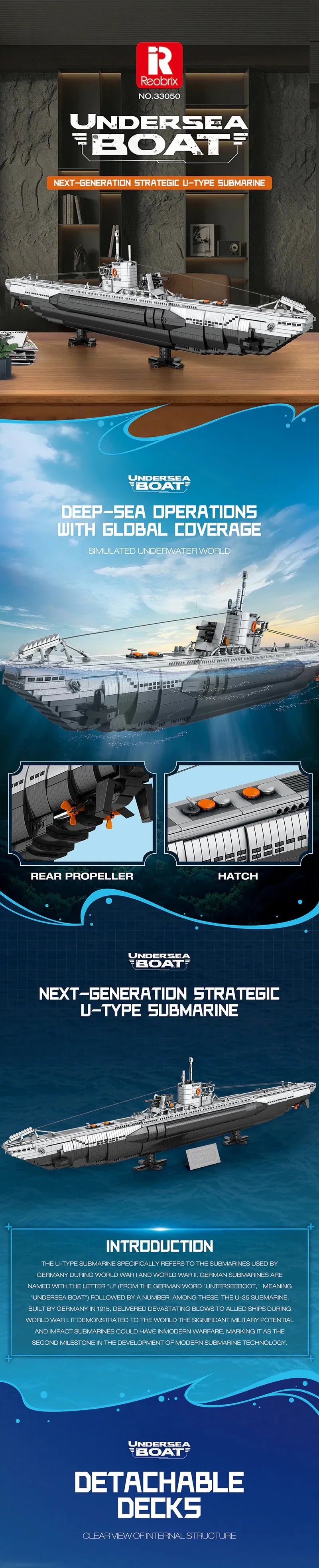 RB33050 Sottomarino U-Type undersea boat Sottomarino Tedesco Militare 3687PCS