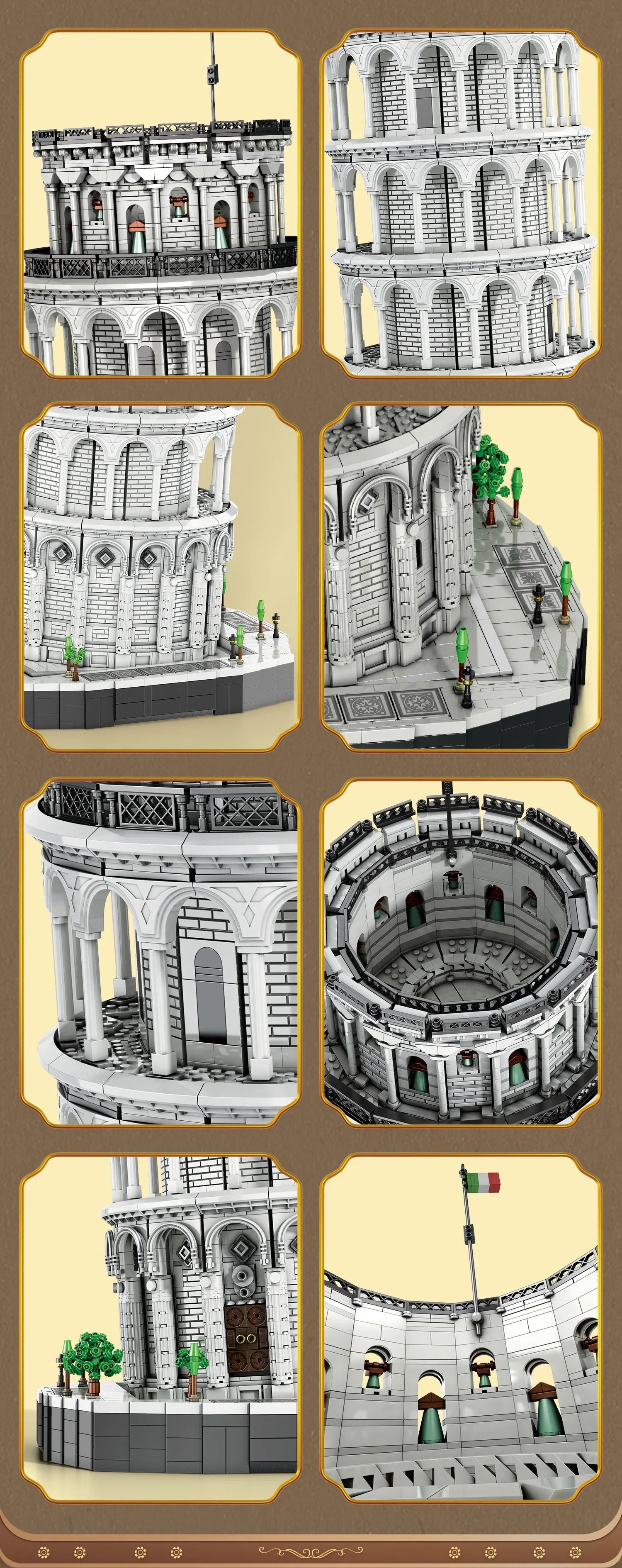 Reobrix 66025 Torre di Pisa pendente Scala 1:50 Modulare 110CM Scatola 7652PCS