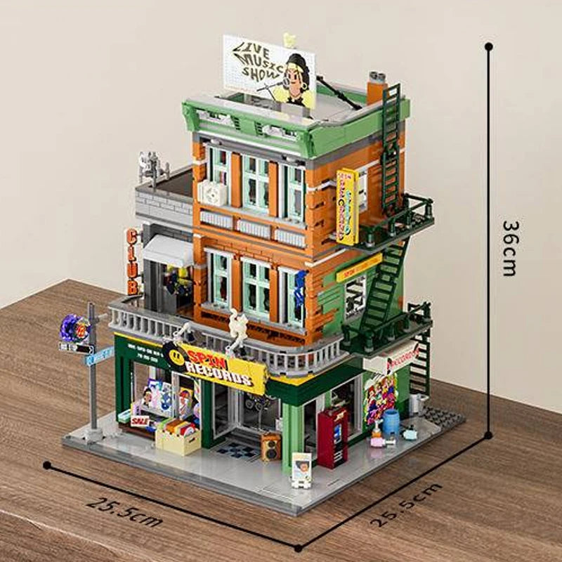 FUNWHOLE F9058 Edificio modulare Negozio di Dischi Scatola inclusa e 6 minifigures 1980PCS