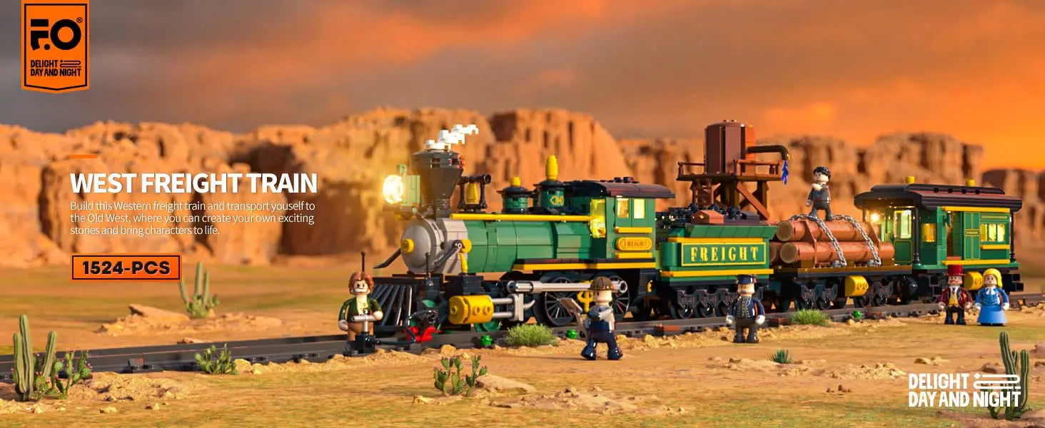 FUNWHOLE F9036 Wild West Treno Merci locomotiva con vagoni creator con Scatola e Luci LED 1524 Pcs