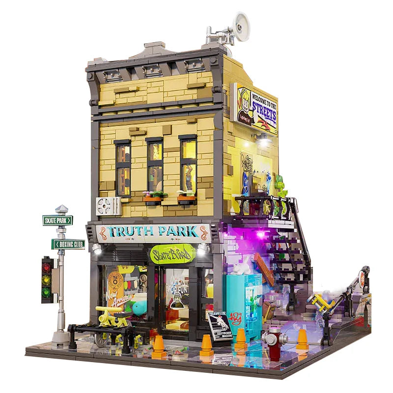 Funwhole F9051 Negozio americano di Skate Edificio Modulare City Minifigures Luci LED 1573 PCS