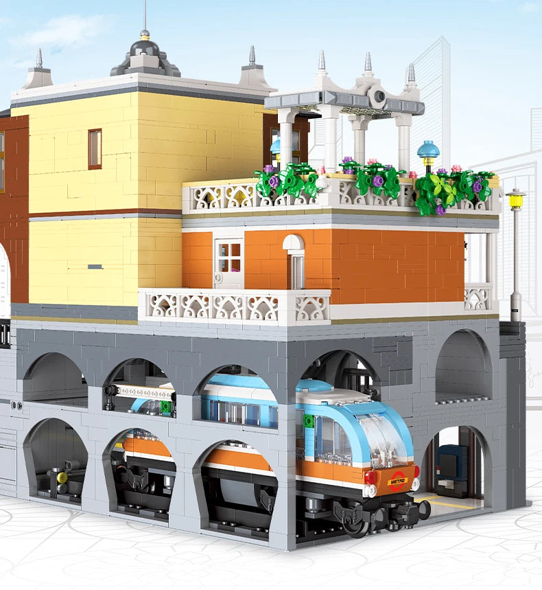 JIESTAR 89129 Stazione del treno city creator modulare MOC Con LUCI 3692pcs