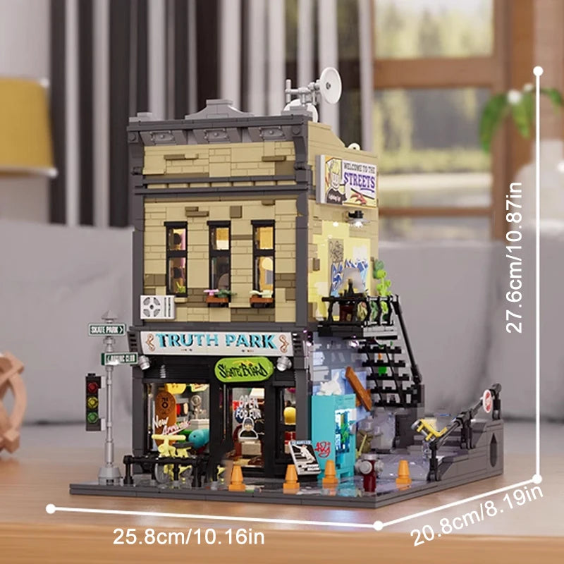 Funwhole F9051 Negozio americano di Skate Edificio Modulare City Minifigures Luci LED 1573 PCS