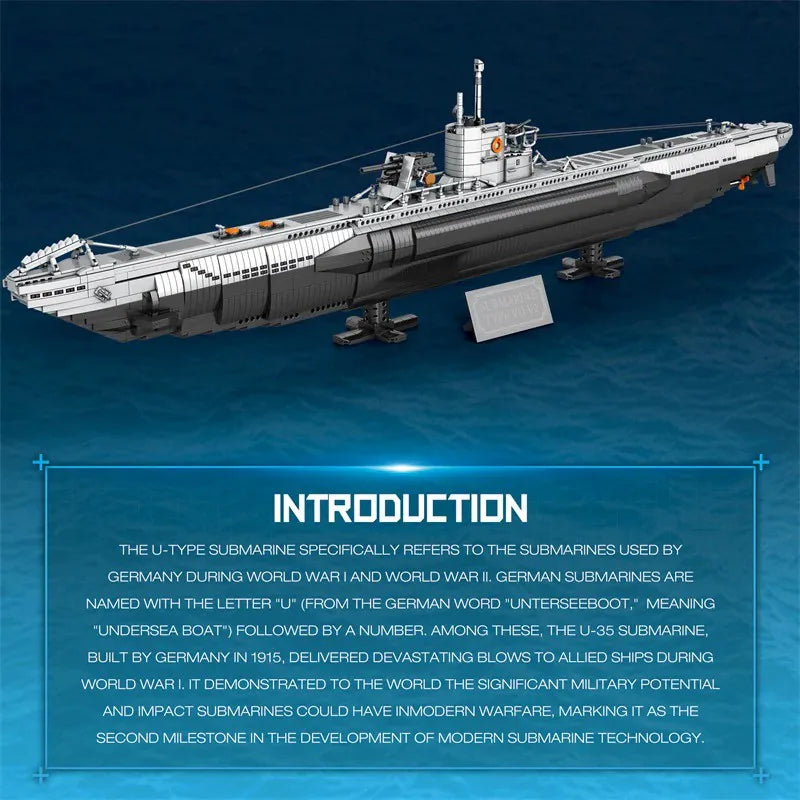 RB33050 Sottomarino U-Type undersea boat Sottomarino Tedesco Militare 3687PCS