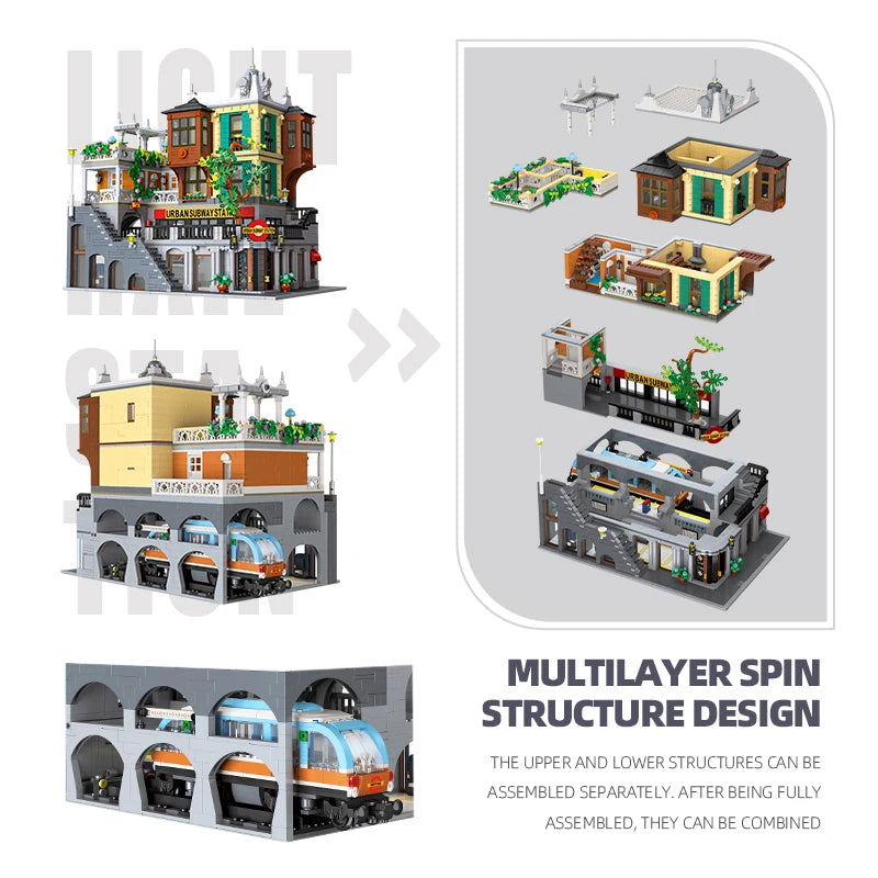 JIESTAR 89129 Stazione del treno city creator modulare MOC Con LUCI 3692pcs