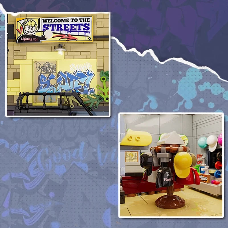 Funwhole F9051 Negozio americano di Skate Edificio Modulare City Minifigures Luci LED 1573 PCS