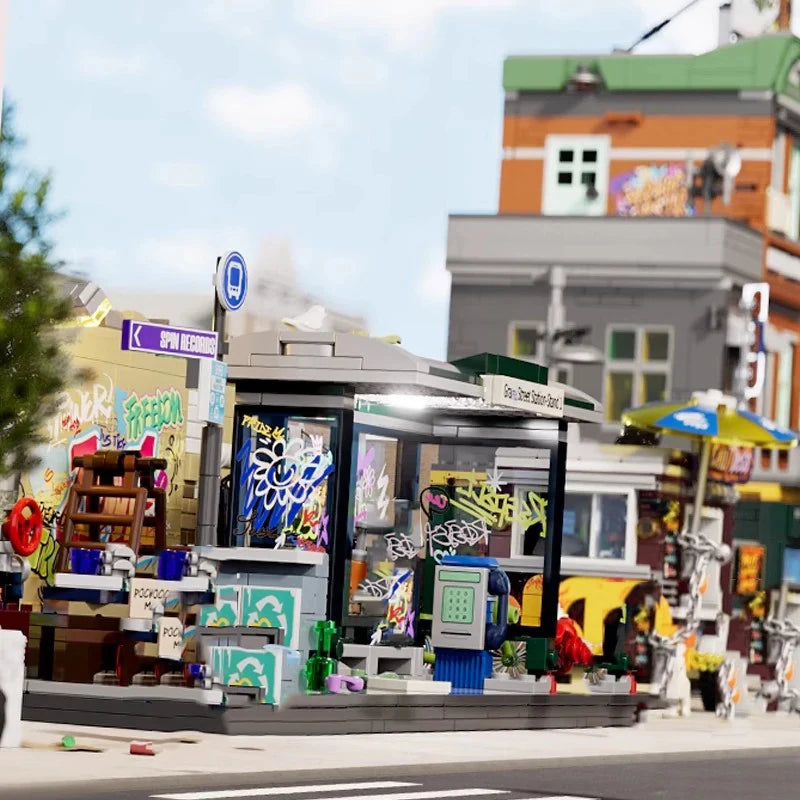 FunWhole F9066 Fermata del Bus con graffiti Modulare con luci LED e scatola 514PCS