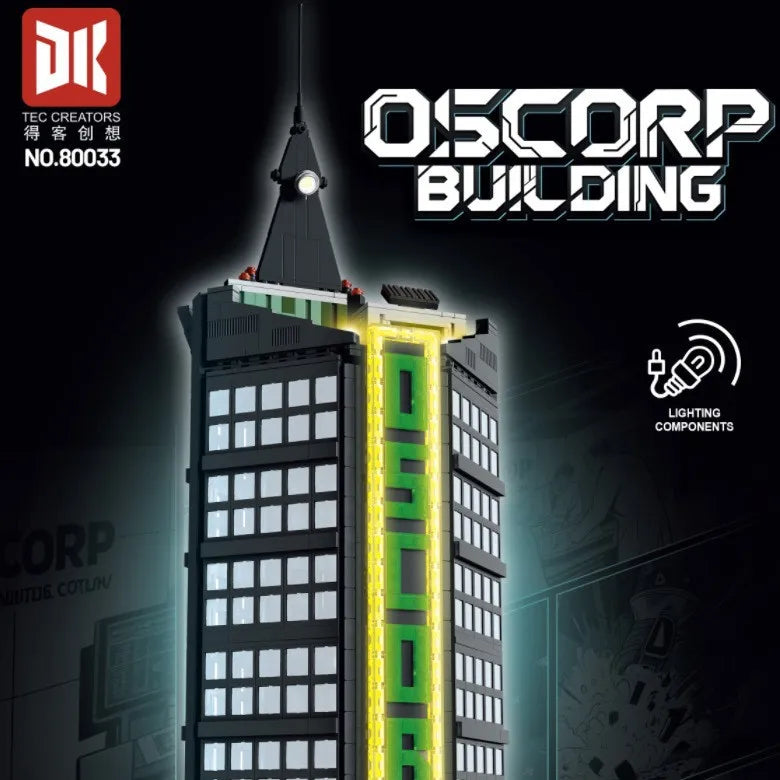 DK 80033 Spiderman Oscorp Tower Modulare con Luci Led e Scatola 2539pcs