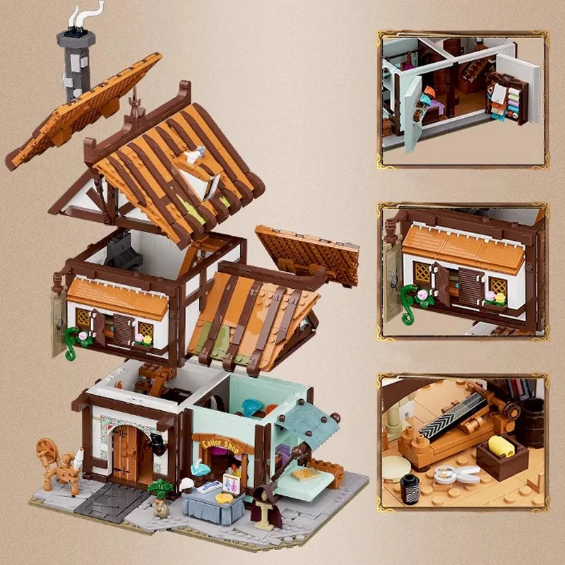 Funwhole F9038 Sartoria stile Medievale Edificio Modulare, 5 minifigures con LUCI LED e Scatola 1523PCS