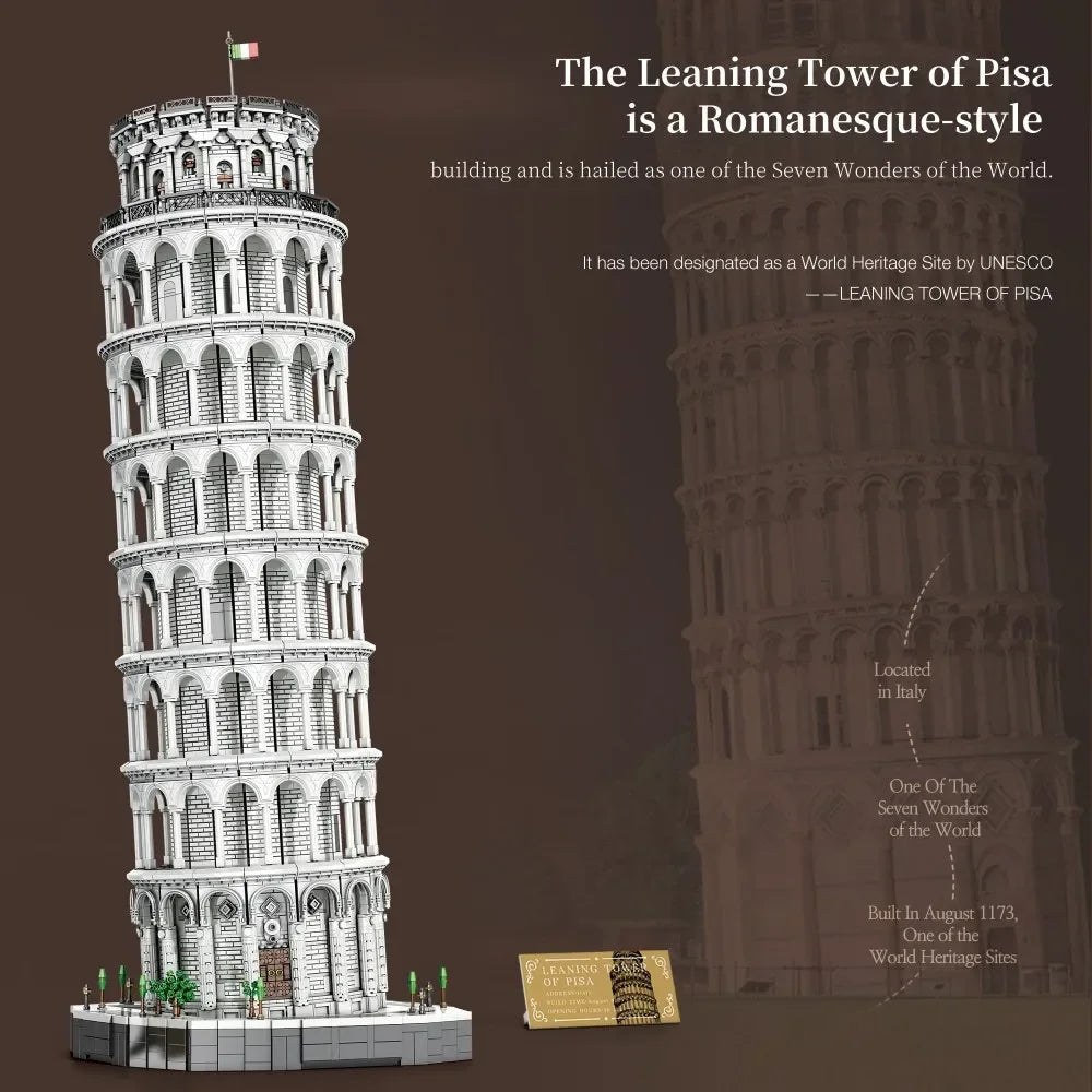 Reobrix 66025 Torre di Pisa pendente Scala 1:50 Modulare 110CM Scatola 7652PCS