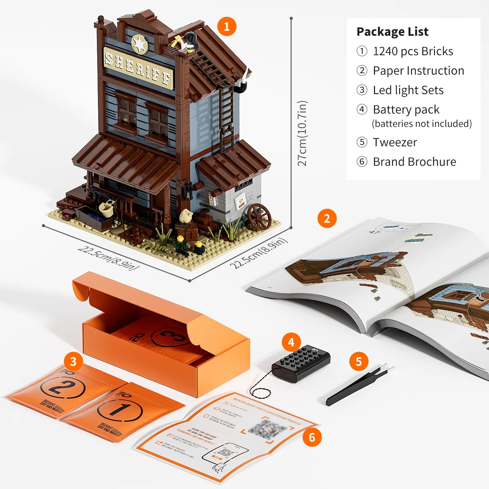 FUNWHOLE F9026 Ufficio dello sceriffo del Far West edificio modulare con Scatola e Luci LED 1240PCS