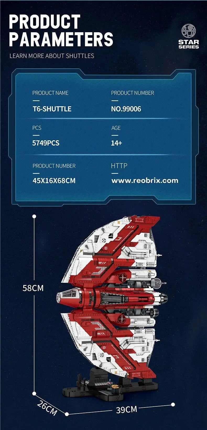 5749PCS MOC Reobrix 99006 JEDI T6 Shuttle Star Wars con Scatola