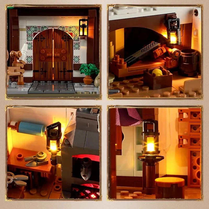 Funwhole F9038 Sartoria stile Medievale Edificio Modulare, 5 minifigures con LUCI LED e Scatola 1523PCS