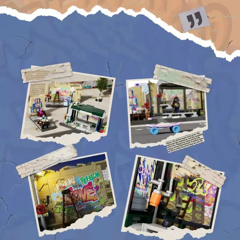 FunWhole F9066 Fermata del Bus con graffiti Modulare con luci LED e scatola 514PCS