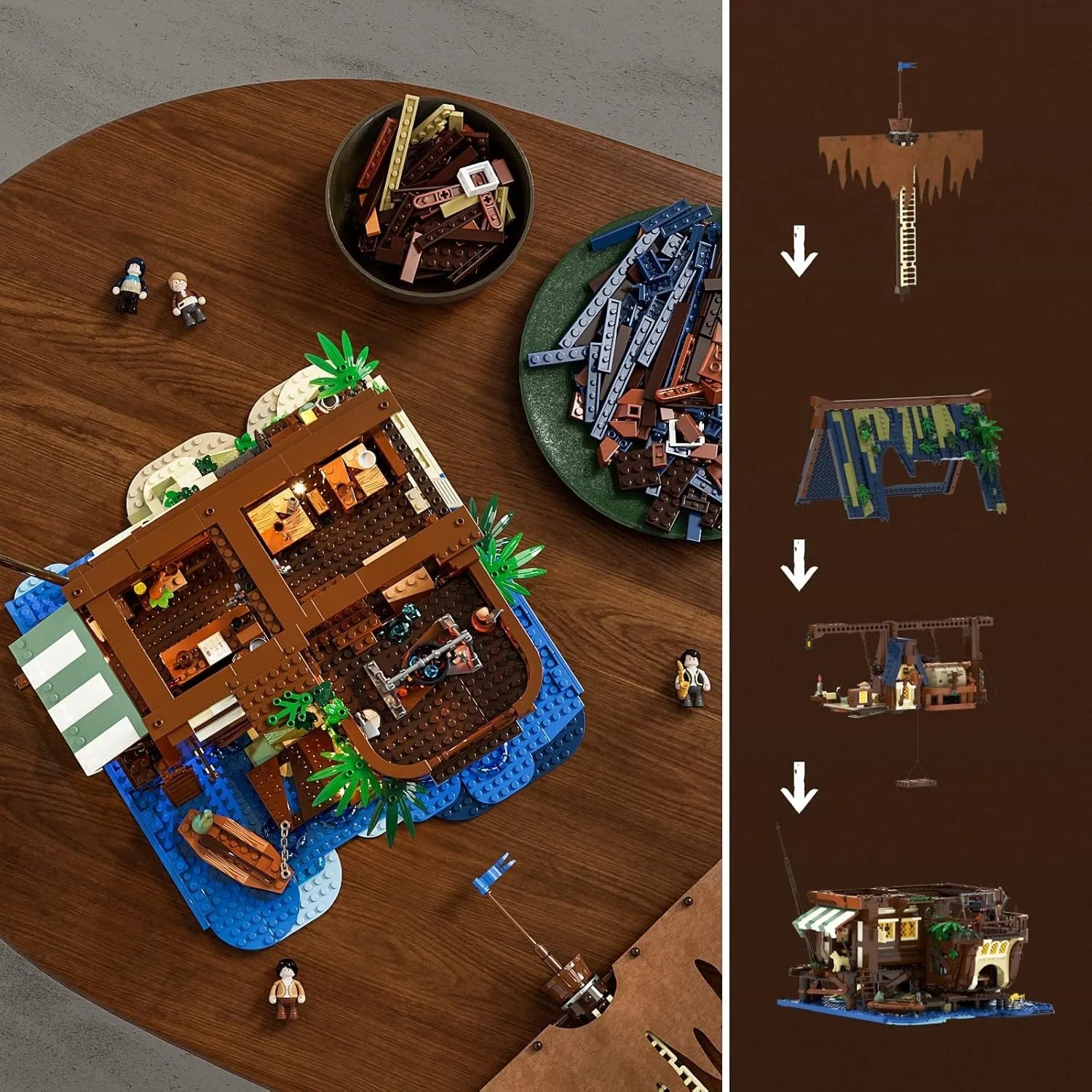 FUNWHOLE F9011 Taverna sul Molo Medievale Modulare Creator con LUCI LED 2143 PCS