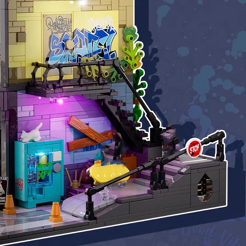 Funwhole F9051 Negozio americano di Skate Edificio Modulare City Minifigures Luci LED 1573 PCS