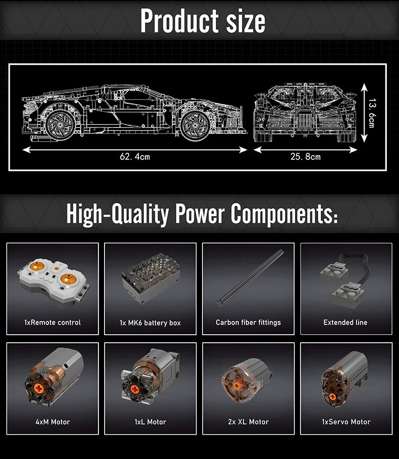 Mould King 13163 Technic La Voiture Noire Con Scatola e Motore radiocomandato