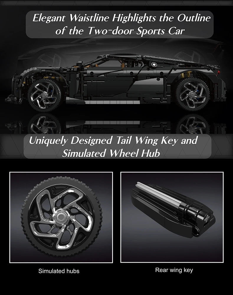 Mould King 13163 Technic La Voiture Noire Con Scatola e Motore radiocomandato