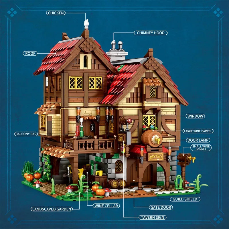 Reobrix 66018 edificio modulare villaggio medievale casa taverna bistrot 2831Pcs