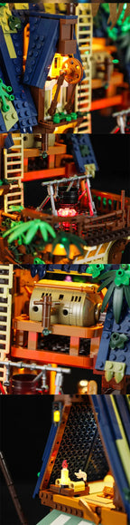 FUNWHOLE F9011 Taverna sul Molo Medievale Modulare Creator con LUCI LED 2143 PCS