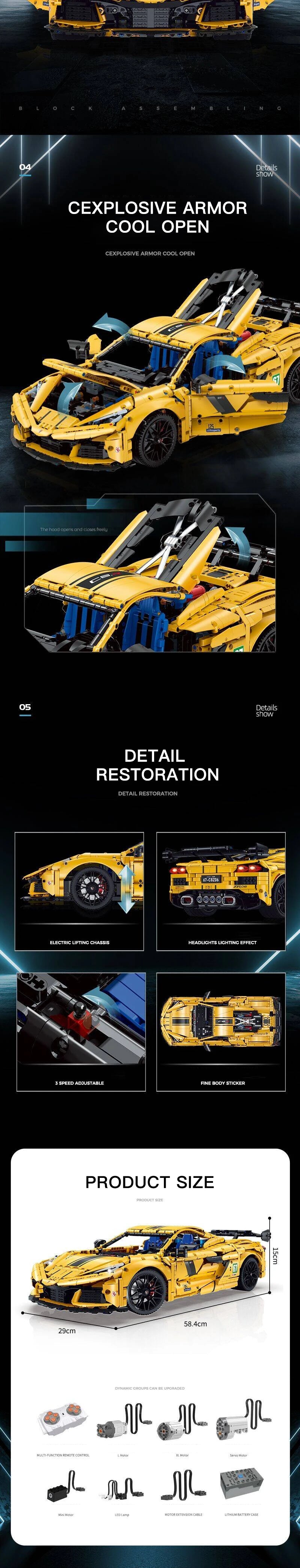 GULY 10622 Technic Corvtte Sportcar C8 Z06 1:8 CON MOTORE 3788 PCS [Pre-vendita]