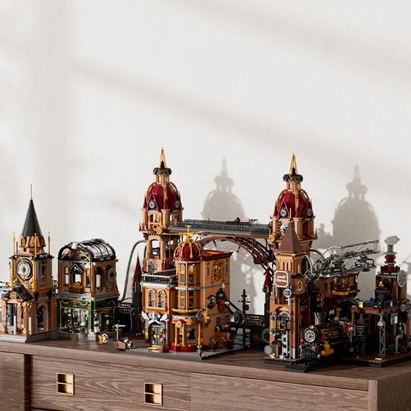 FunWhole F9050 Steampunk Club di volo, 5 minifigures Edificio modulare LUCI LED e Scatola 1858 PCS