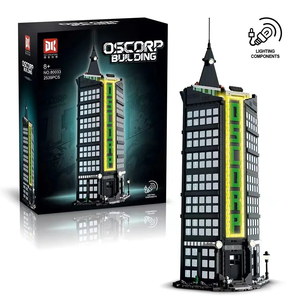 DK 80033 Spiderman Oscorp Tower Modulare con Luci Led e Scatola 2539pcs