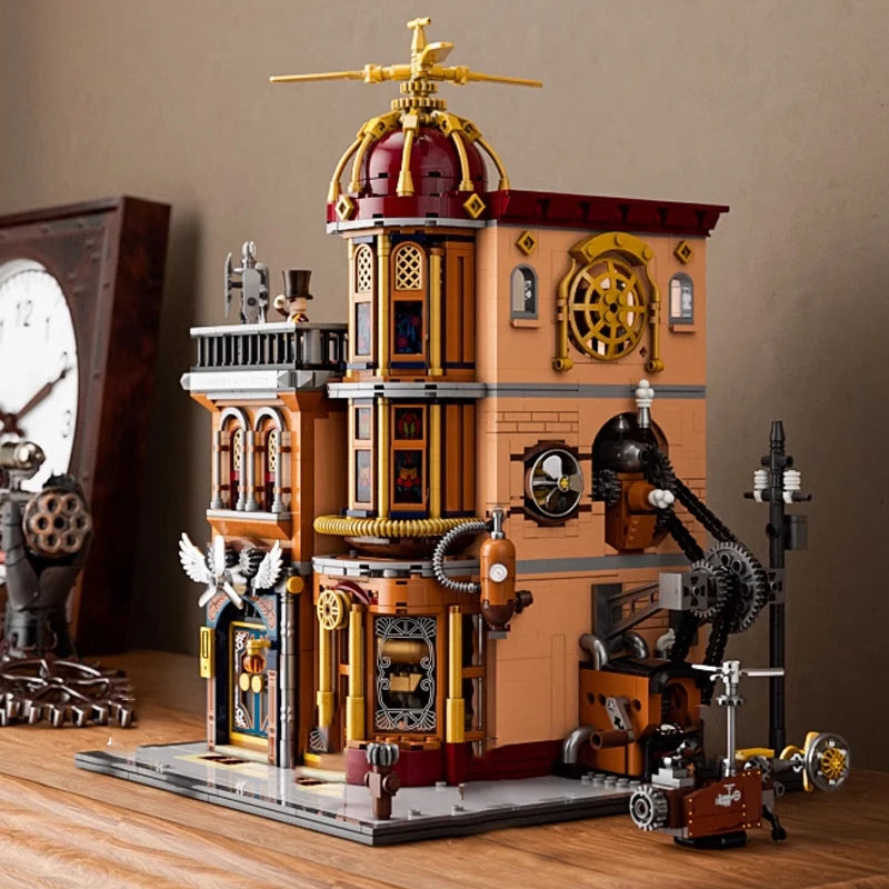 FunWhole F9050 Steampunk Club di volo, 5 minifigures Edificio modulare LUCI LED e Scatola 1858 PCS