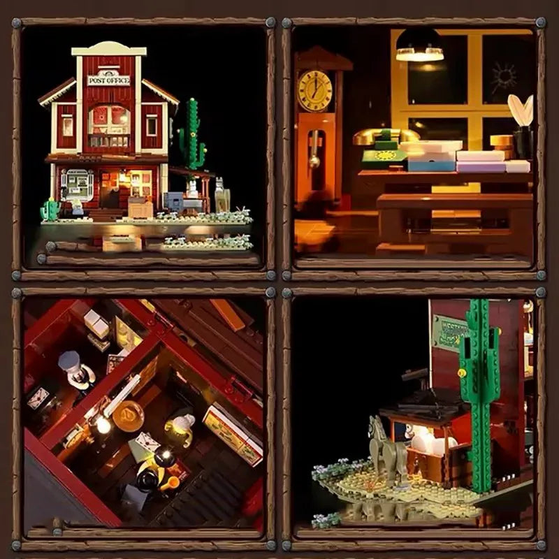 Funwhole F9044 Vecchio Ufficio Postale del West edificio Modulare con 4 minifigures Scatola e Luci LED 1692PCS