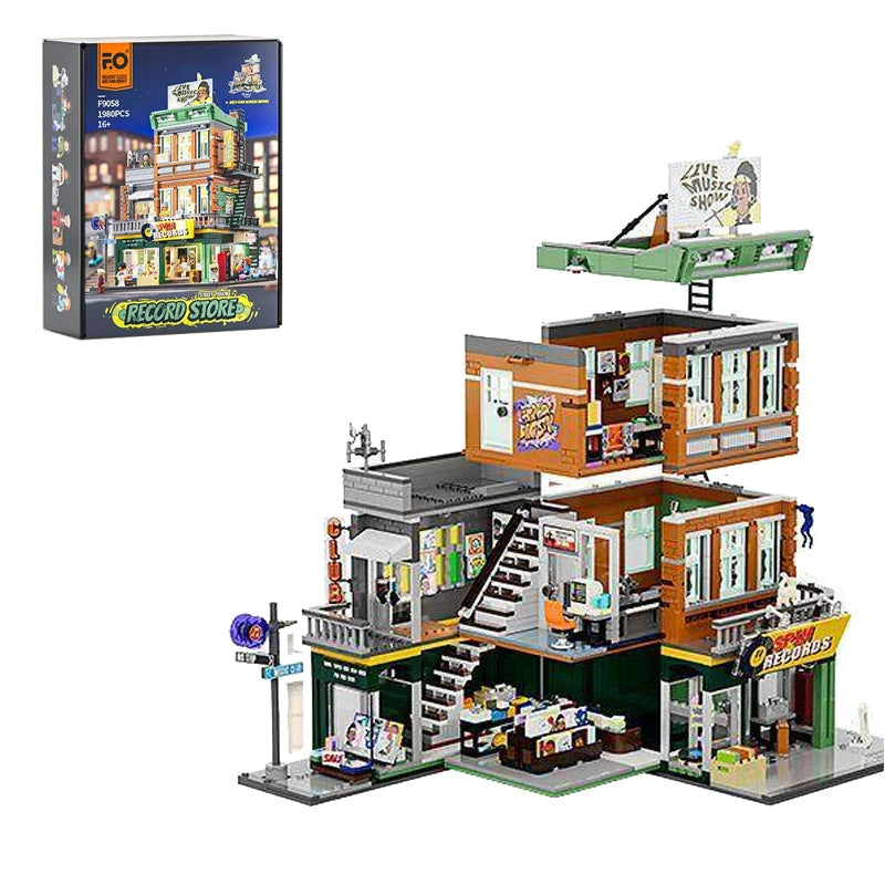 FUNWHOLE F9058 Edificio modulare Negozio di Dischi Scatola inclusa e 6 minifigures 1980PCS