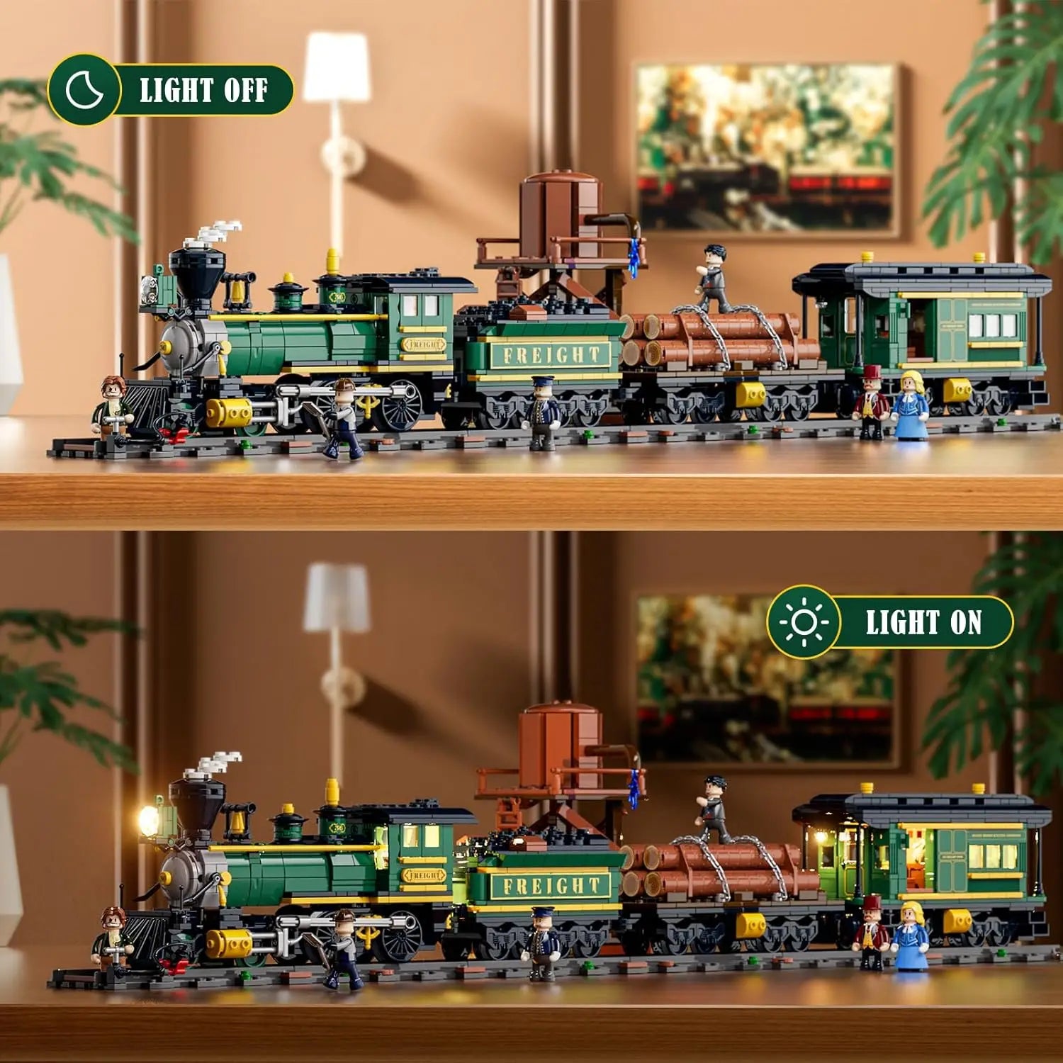 FUNWHOLE F9036 Wild West Treno Merci locomotiva con vagoni creator con Scatola e Luci LED 1524 Pcs