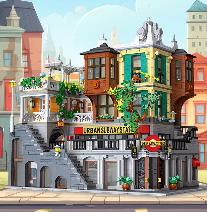 JIESTAR 89129 Stazione del treno city creator modulare MOC Con LUCI 3692pcs