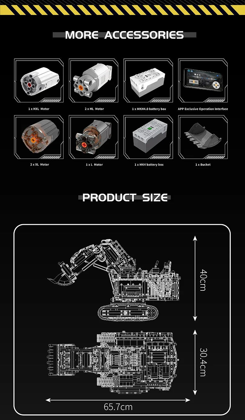 Mould King 17070/17071 Technic Radiocomandato rol R9800 Escavatore Ruspa Bulldozer Rosso o Giallo