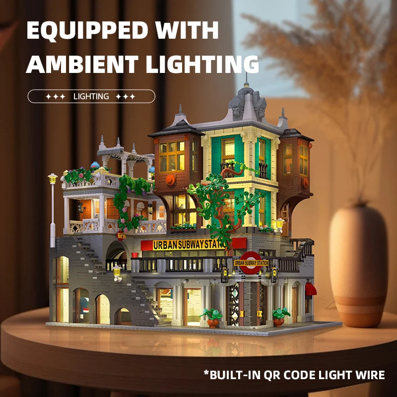 JIESTAR 89129 Stazione del treno city creator modulare MOC Con LUCI 3692pcs