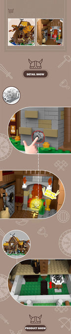 MORK 033051 MOC Medievale Viking Casa Vichinga con Drago Con Luci LED 3129PCS