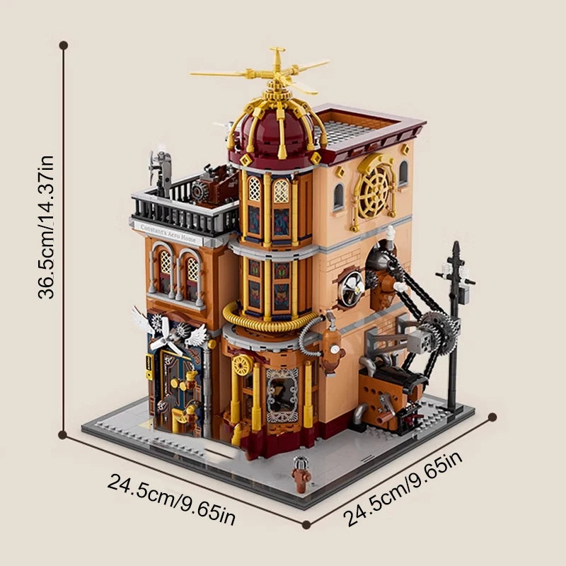 FunWhole F9050 Steampunk Club di volo, 5 minifigures Edificio modulare LUCI LED e Scatola 1858 PCS