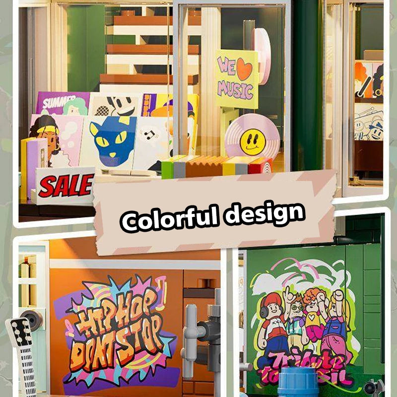 FUNWHOLE F9058 Edificio modulare Negozio di Dischi Scatola inclusa e 6 minifigures 1980PCS