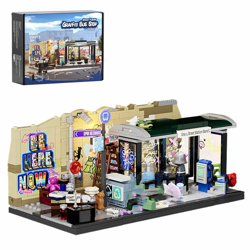 FunWhole F9066 Fermata del Bus con graffiti Modulare con luci LED e scatola 514PCS