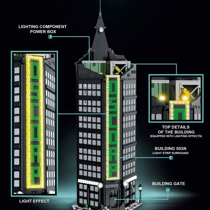DK 80033 Spiderman Oscorp Tower Modulare con Luci Led e Scatola 2539pcs