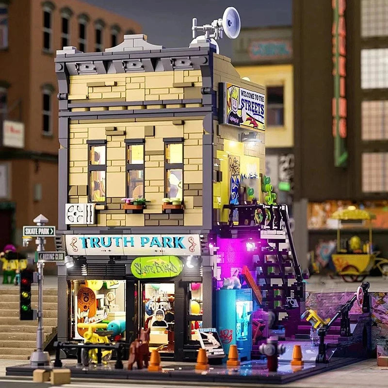 Funwhole F9051 Negozio americano di Skate Edificio Modulare City Minifigures Luci LED 1573 PCS