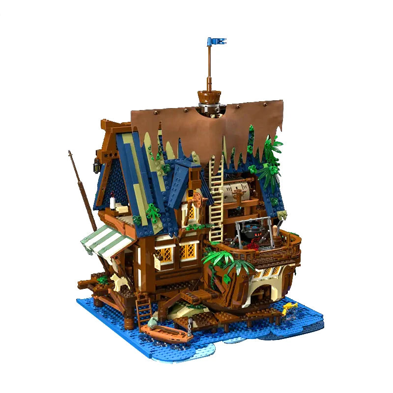 FUNWHOLE F9011 Taverna sul Molo Medievale Modulare Creator con LUCI LED 2143 PCS