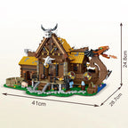 MORK 033051 MOC Medievale Viking Casa Vichinga con Drago Con Luci LED 3129PCS