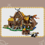 MORK 033051 MOC Medievale Viking Casa Vichinga con Drago Con Luci LED 3129PCS