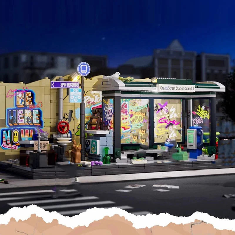 FunWhole F9066 Fermata del Bus con graffiti Modulare con luci LED e scatola 514PCS