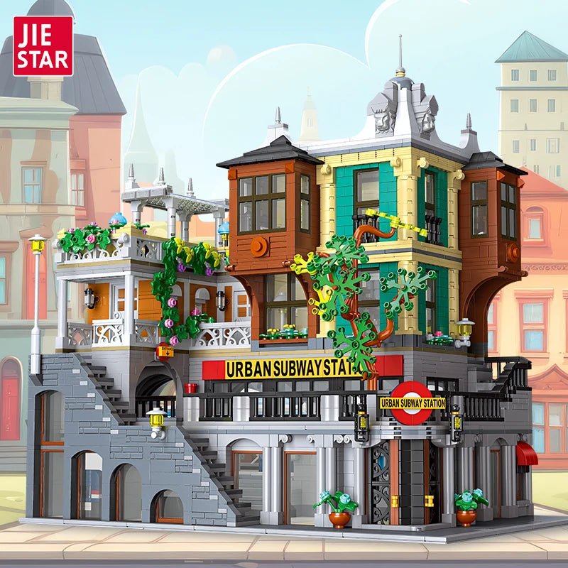 JIESTAR 89129 Stazione del treno city creator modulare MOC Con LUCI 3692pcs