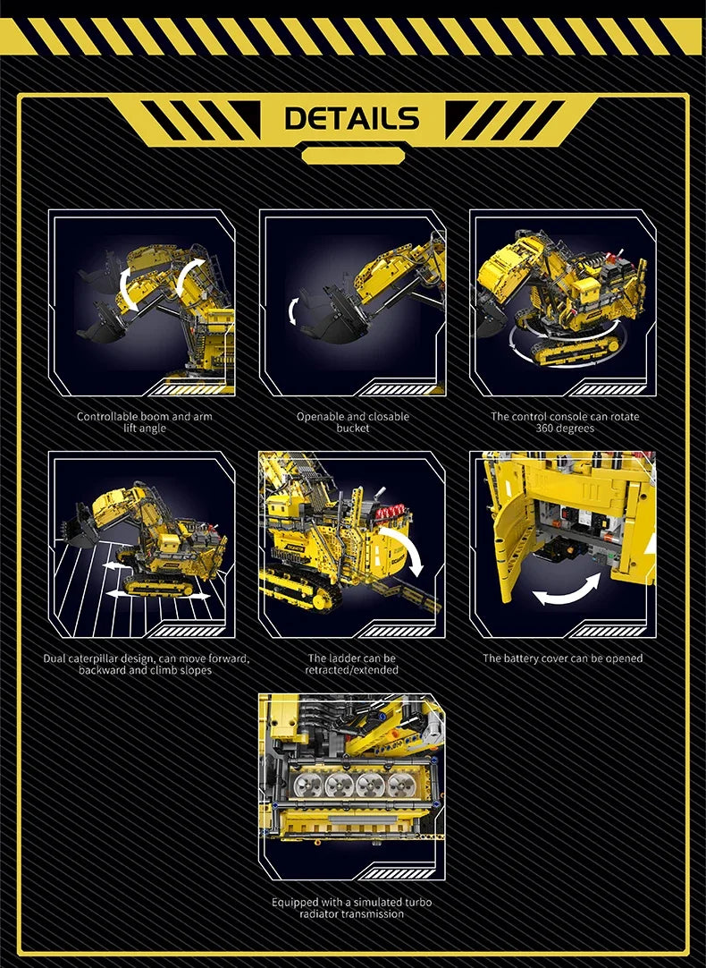 Mould King 17070/17071 Technic Radiocomandato rol R9800 Escavatore Ruspa Bulldozer Rosso o Giallo