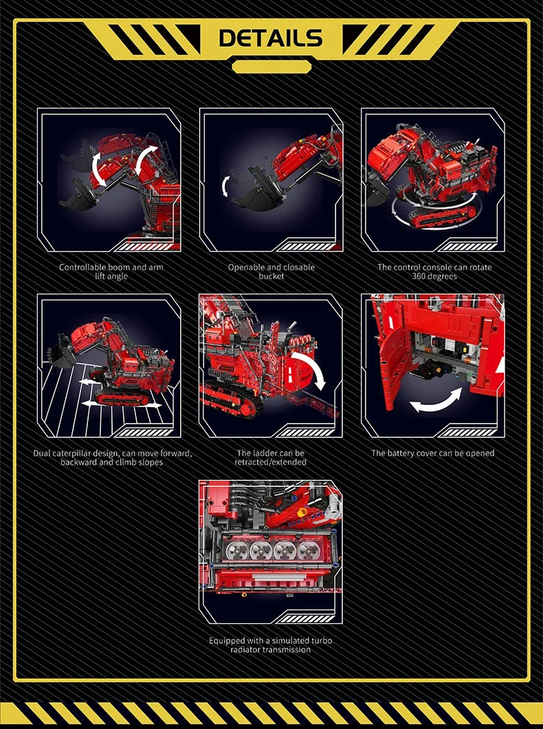 Mould King 17070/17071 Technic Radiocomandato rol R9800 Escavatore Ruspa Bulldozer Rosso o Giallo