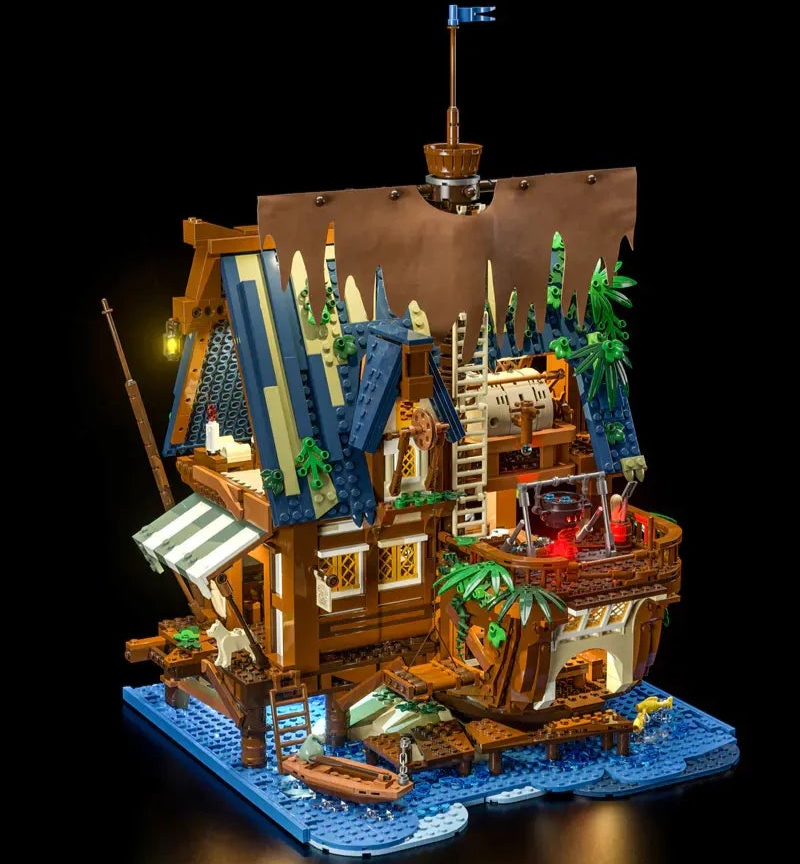 FUNWHOLE F9011 Taverna sul Molo Medievale Modulare Creator con LUCI LED 2143 PCS